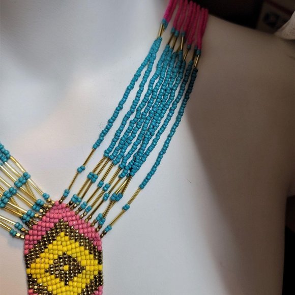 Awesome Seed Bead Necklace Hand made Turquoise - Picture 3 of 8